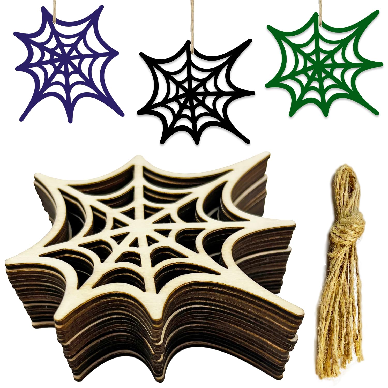 Photo 1 of 30pcs Unfinished Wood Spider Web Shape Halloween Spider Web Wood Halloween Wood Ornaments for DIY Crafts Halloween Fall Door Hanger Home Decor (3.9 x 3.5 x 0.1 in)
