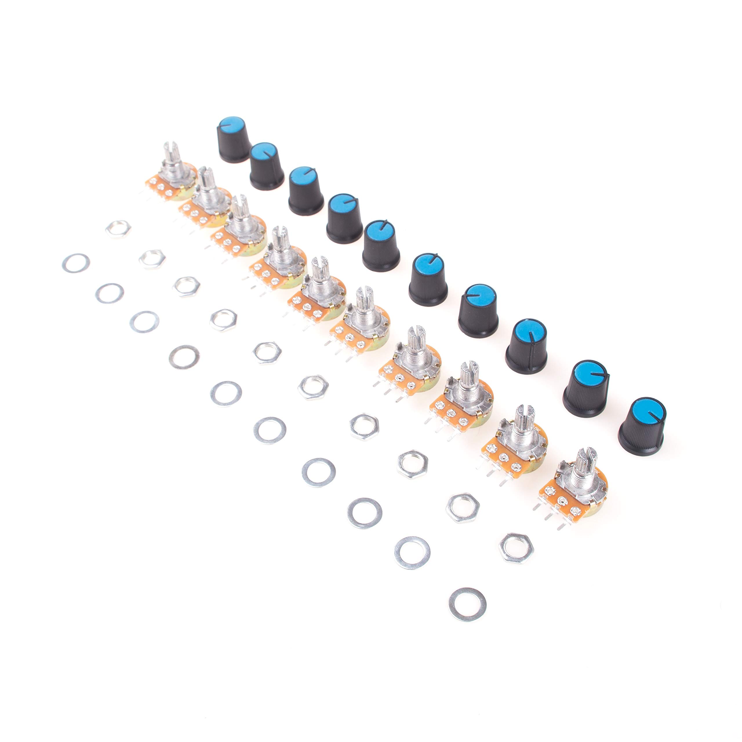 ANGEEK Pack of 10 WH148 B20K 3-pin linear potentiometer with nuts and washers.