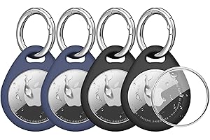 4 Pack Airtag Holder for Apple Air Tags with Keychain, Soft TPU Shockproof Waterproof Shell Protective Case for Key, Luggage,