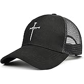 Christian Hats Jesus Cross Embroidered Trucker Hat – Cotton Mesh Cap for Men & Women, Adjustable Snapback, Breathable Design