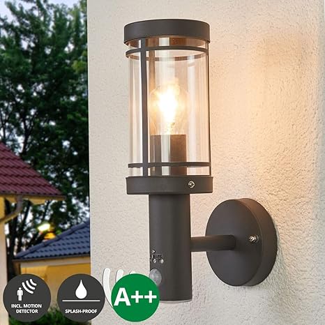 Lámpara de pared exterior Djori (Moderno) en Gris hecho de Acero (1 llama, E27, ...