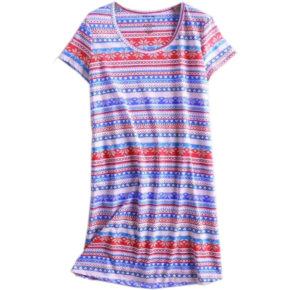 ENJOYNIGHT Womens\' Short Sleeve Nightgown Print Sleep Dress Cute Sleepwear (Large, Stripe)