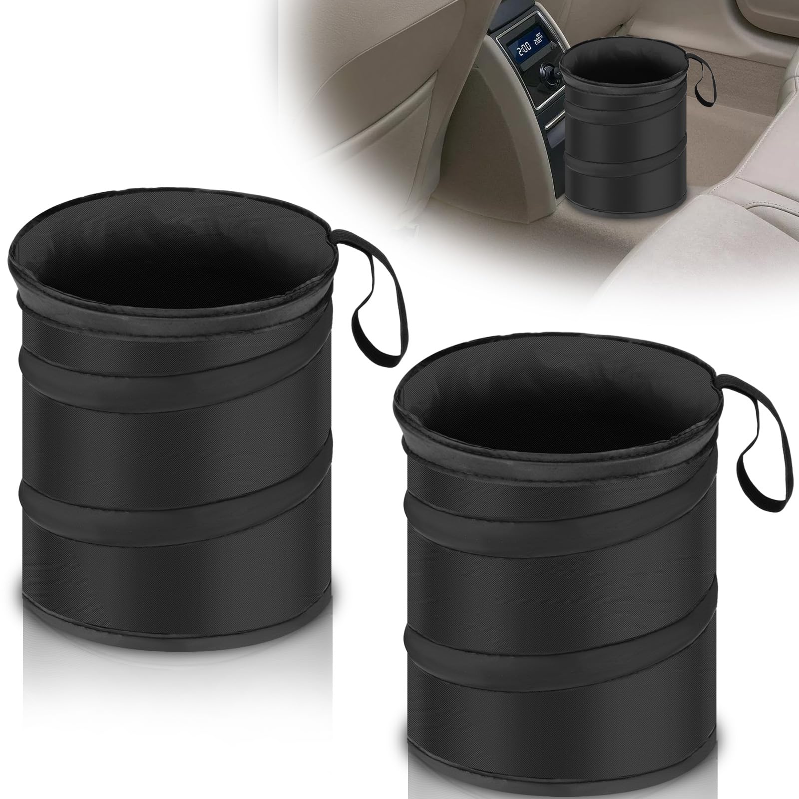 Photo 1 of 2 PCS Car Trash Can, Collapsible Pop-up Car Garbages Can, Portable Garbage Bin with Elastic Band, Small Garbage Can for Back Seat Front Seat, for Outdoor Traveling & Home Use