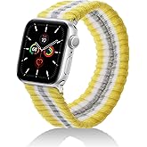 Sonix Knit Watch Band Compatible with Apple Watch | Stretch Ribbed Knit, Stylish, Sporty | 41mm/40mm/38mm, Series 9/8/7/6/5/4/3/2/1/SE | Varsity Yellow + Gray Stripe