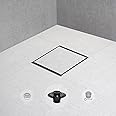 SaniteModar Shower Drain 4 inch with Shower Drain Base,Shower Drain with Tiled Stealth and 304 Stainless Steel Brushed Chrome 2 in 1 Panels,Includes Hair Strainer and Threaded Adapter…