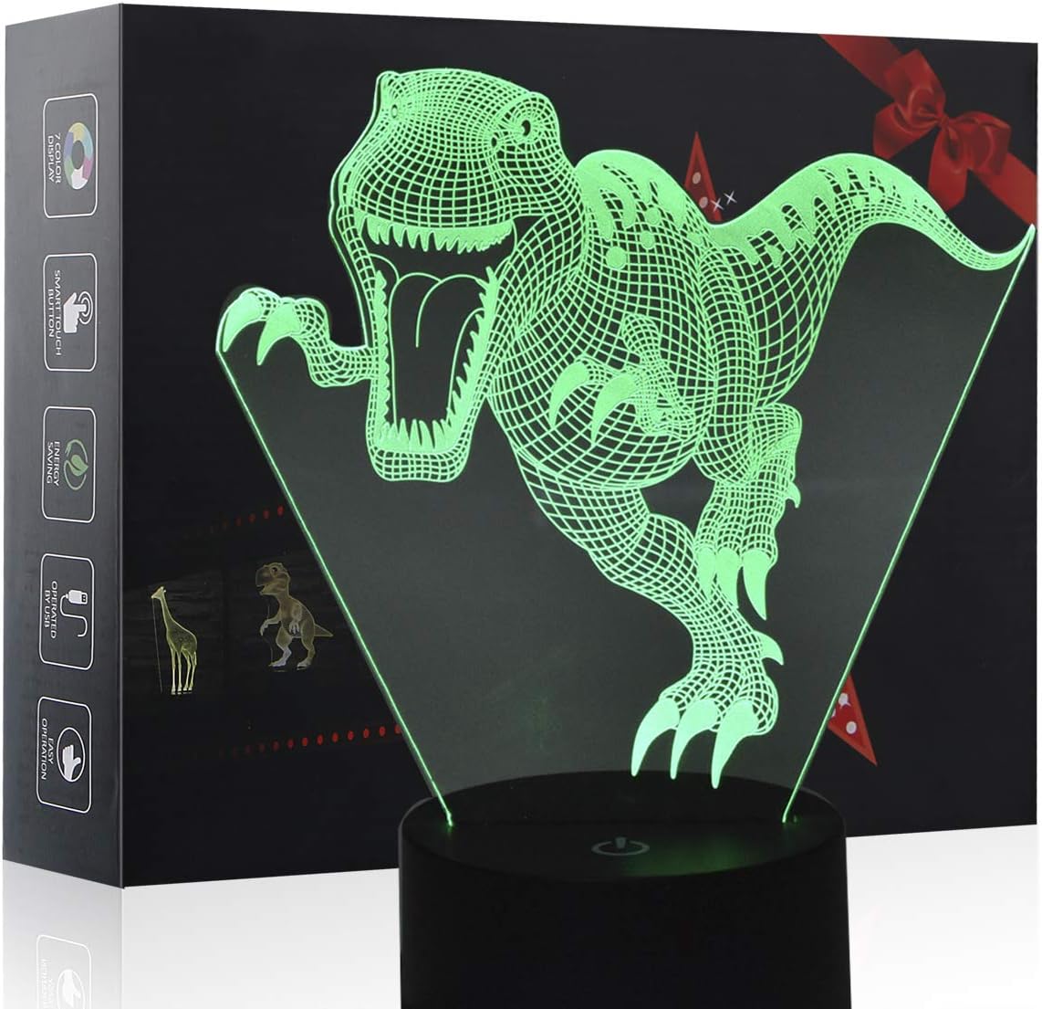 Dinosaur 3D Night Light LED Optical Illusion Lamp,Crenze 7 Colors Changing Touch Desk Lamp for Kids Birthday Christmas Gifts