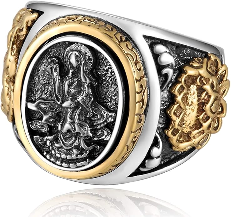 AueDsa Mens Gothic Rings Sterling,Men Gothic Ring Silver Gold Dragon