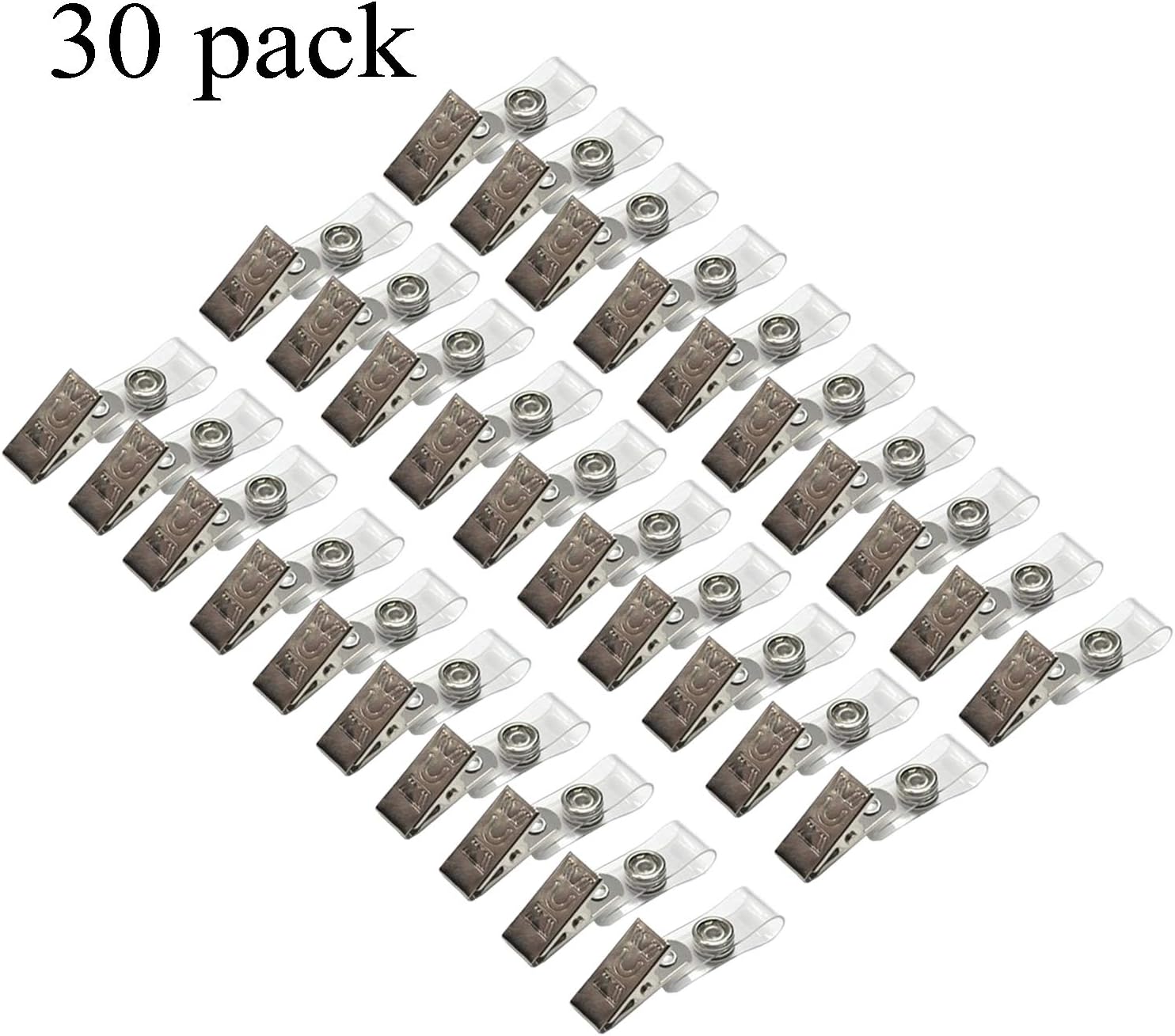 Metal Badge Clips with Clear PVC Straps for ID Cards and Badge Holders 30 Pack