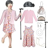 Kid 100th Day of School Costume, Old Lady Costume for Girls, 100 Days of School Costume Grandma Granny Wig Accessories Outfit
