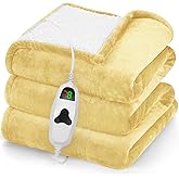 greenoak Heated Blanket Electric Throw 50"X60", Heating Blankets with 10 Heat Levels 8 Hours Auto-Off, Soft Flannel Sherpa Fluffy House Warming Gifts for Grandma Seniors Mom,Cream Yellow