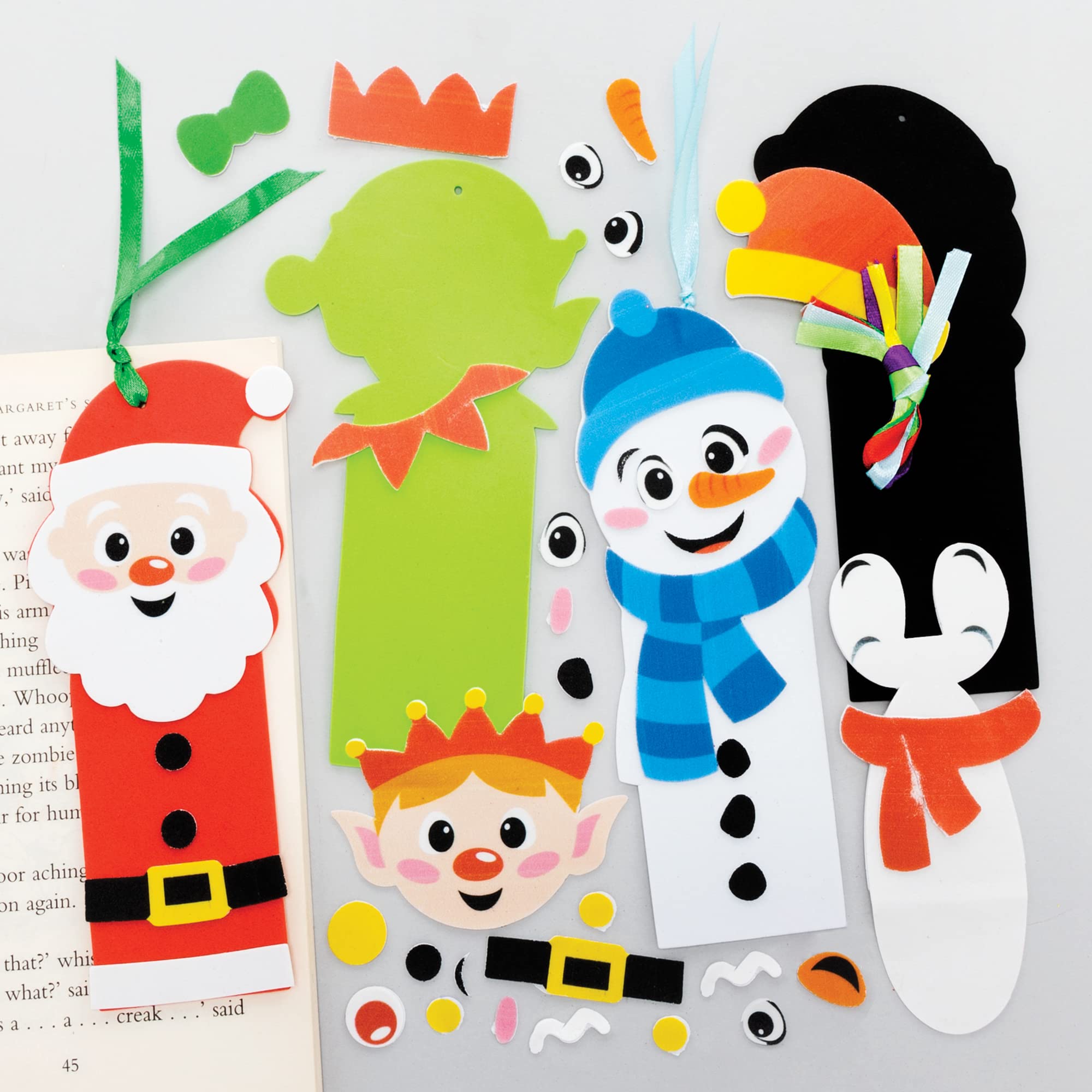 Baker Ross FE995 Christmas Bookmark Craft Kits - Pack of 6, Make Your Own Book Mark Craft Kits for Kids, Arts and Crafts Book Marks for Children