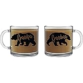 CBTwear Grandma Bear, Grandpa Bear Mugs - Grandparents Gift Set - 13oz Glass Coffee Mug Couples Sets - Funny His and Her Gifts - Husband and Wife Or Nana and Papa Anniversary Presents