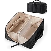 BAGSMART Travel Makeup Bag for Women, Portable Water-resistant Cosmetic Case, Puffy Padded Make Up Organizer Pouch, Open Flat Toiletry Bag for Toiletries, Brushes, Black