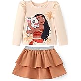 Disney Frozen Elsa Stitch Princess Minnie Toddler Girl 2 Piece Outfit Puff Sleeve Top & Sparkly Skirt Set Birthday Dress 2-9Y