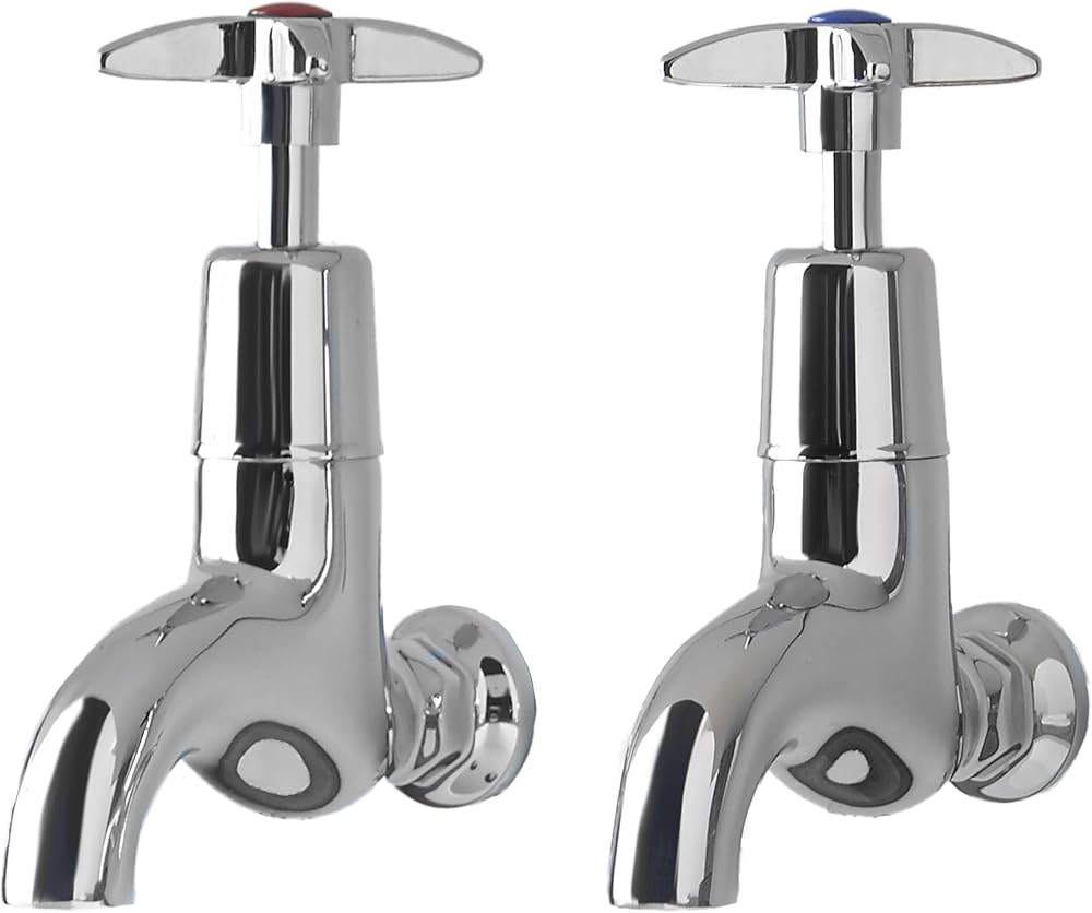 Deva 095X Chrome Cross Handle Bib Taps Wall Mounted Hot & Cold Pair 12 Yr WR