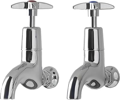 Deva 095X Chrome Cross Handle Bib Taps Wall Mounted Hot & Cold Pair 12 Yr WR