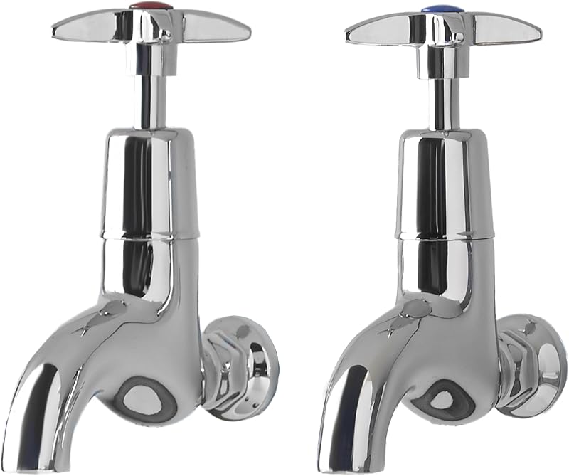Deva 095X Chrome Cross Handle Bib Taps Wall Mounted Hot & Cold Pair 12 Yr WR