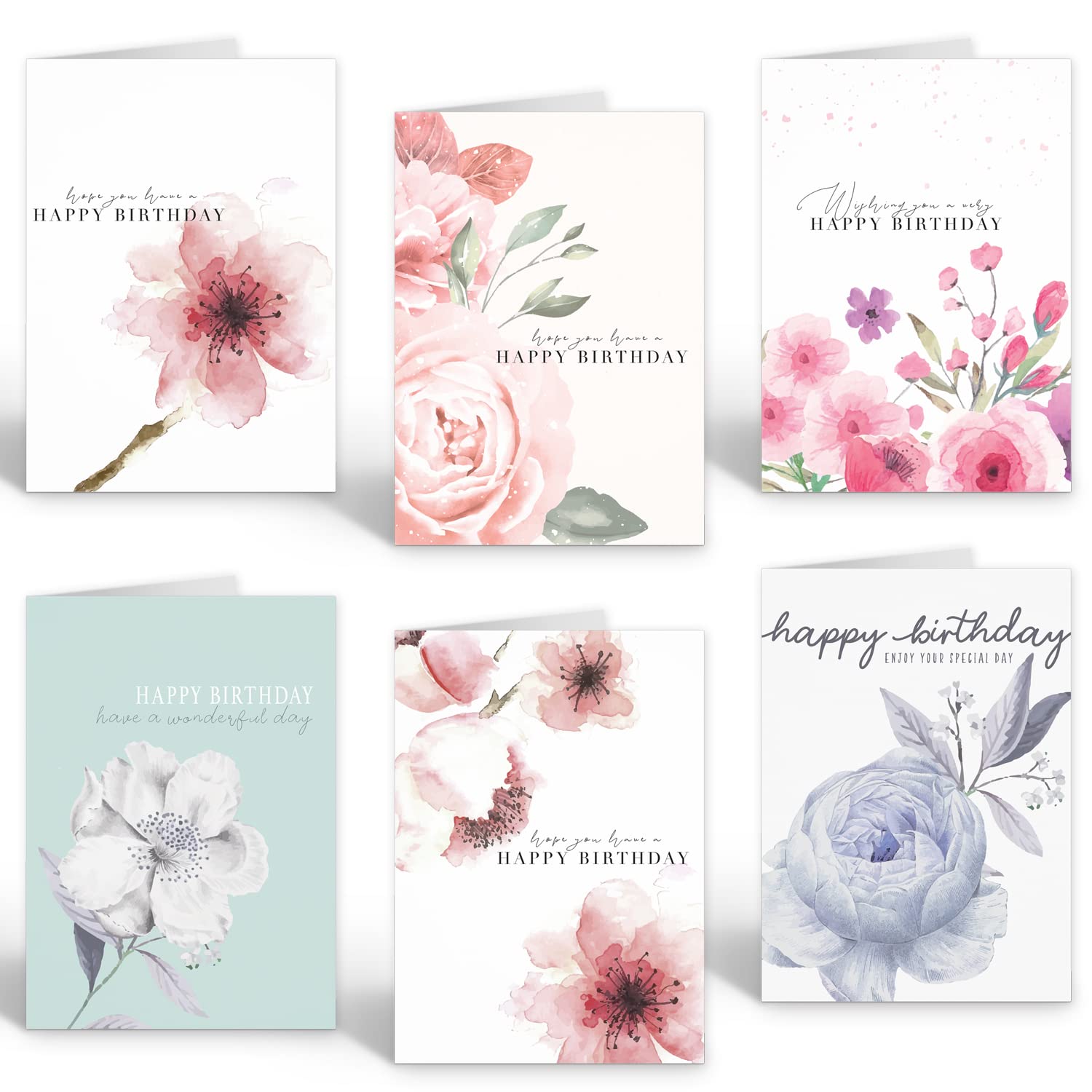 30 Stunning Watercolour Floral Multipack Birthday Cards for Adults with Envelopes - by Ruby Ashley