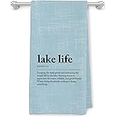 JMICPTUB Lake Life Decor Kitchen Towels, Gifts for Lake Lovers Dish Tea Towels, Retro Blue Lakeside Coastal Beach Decorative Hand Towel for Kitchen Bathroom, 16x24 Inch