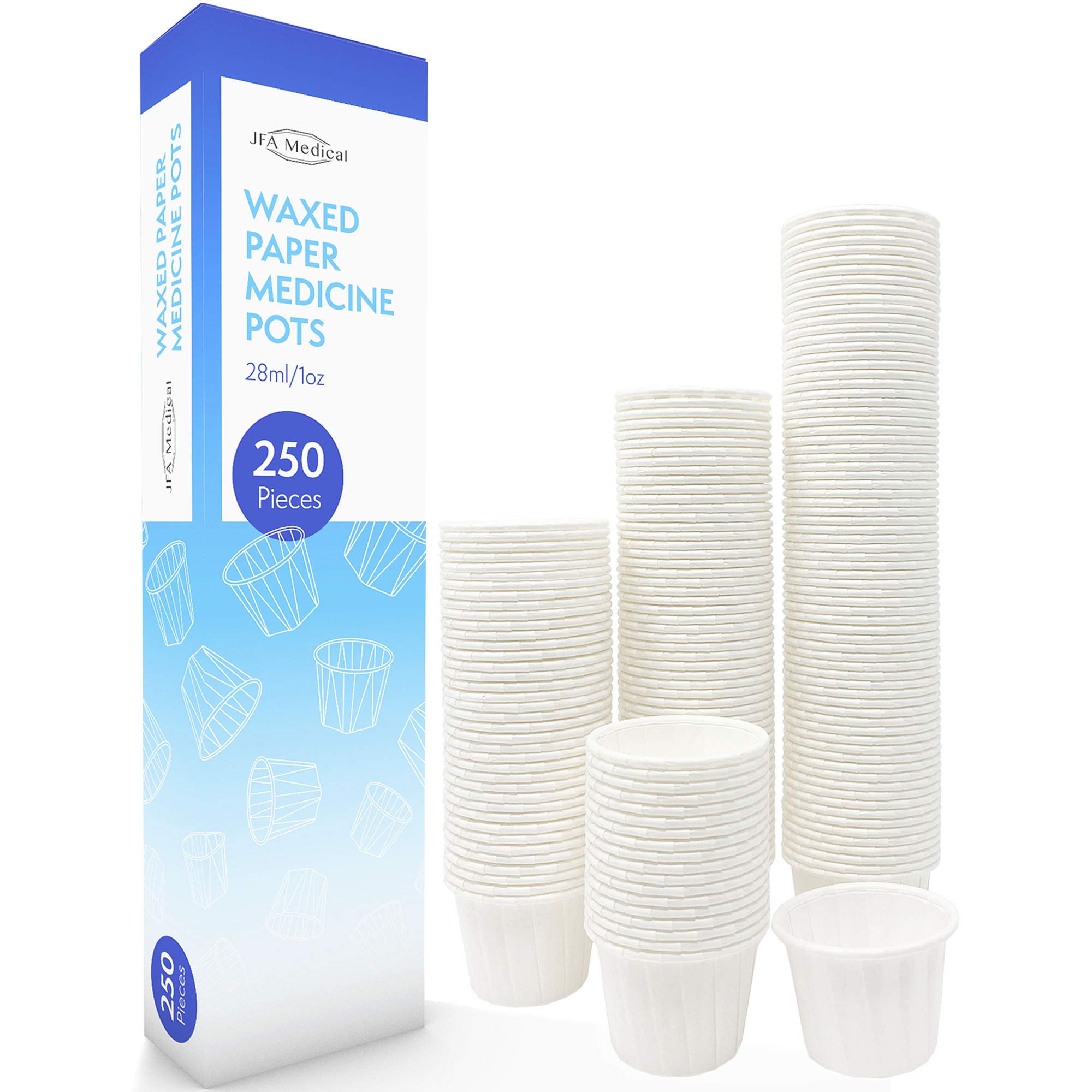 JFA Medical Wax/Waxed Paper Medicine Pots, Ramekin, Soufflé Cups, Portion Cups, Sauce Dipping Pots, 28ml / 1oz - Pack of 250 Pieces