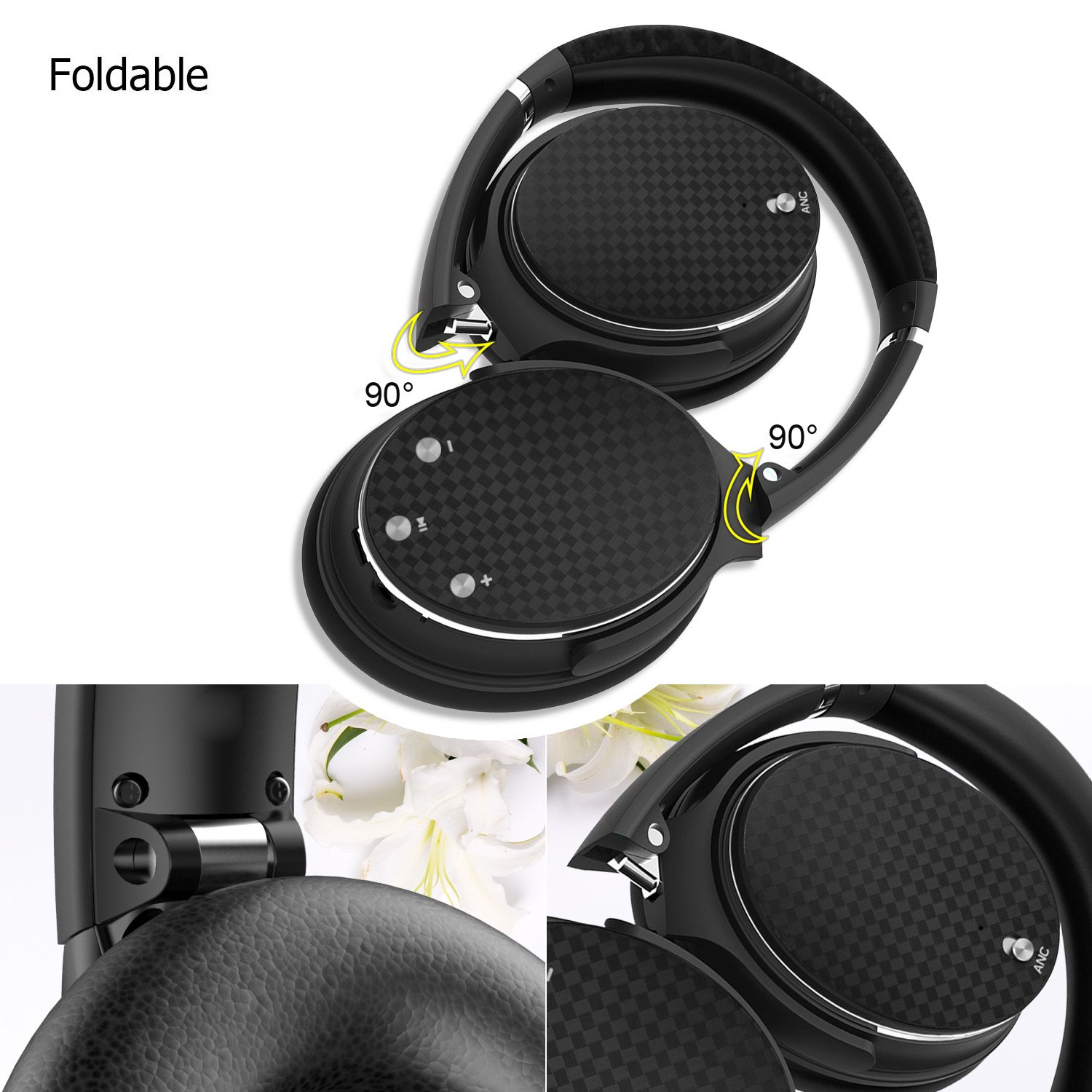 Active Noise Cancelling Headphones,Barsone Hi-Fi Bluetooth Wireless Super Bass Headphones Over Ear, Bluetooth Noise Canceling Headsets,USB Rechargeable Handsfree headphone with Mic