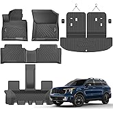 Floor Mats Custom Fit for Kia Sorento 2021-2025 2026 6&7 Seats (Not for Hybrid) Trunk Mat with Backrest Mat All Weather TPE Rubber Cargo Liner Back Seat Protector Full Set for Sorento Accessories
