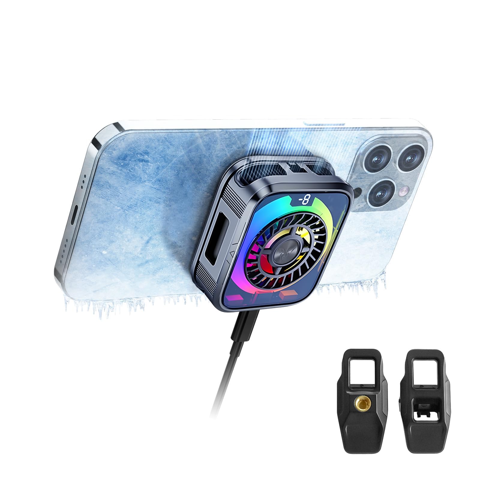 Photo 1 of Magnetic Cell Phone Cooler with Clip, Semiconductor Mobile Phone Cooling Fan Radiator Type-C Wired with Temperature Display, Compatible with iPhone/Android/Tablet/IPad for Gaming, Live Streaming