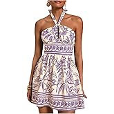 SOLY HUX Tropical Vacation Dress for Women Halter Tie Backless Sundress Sleeveless A Line Short Summer Dresses