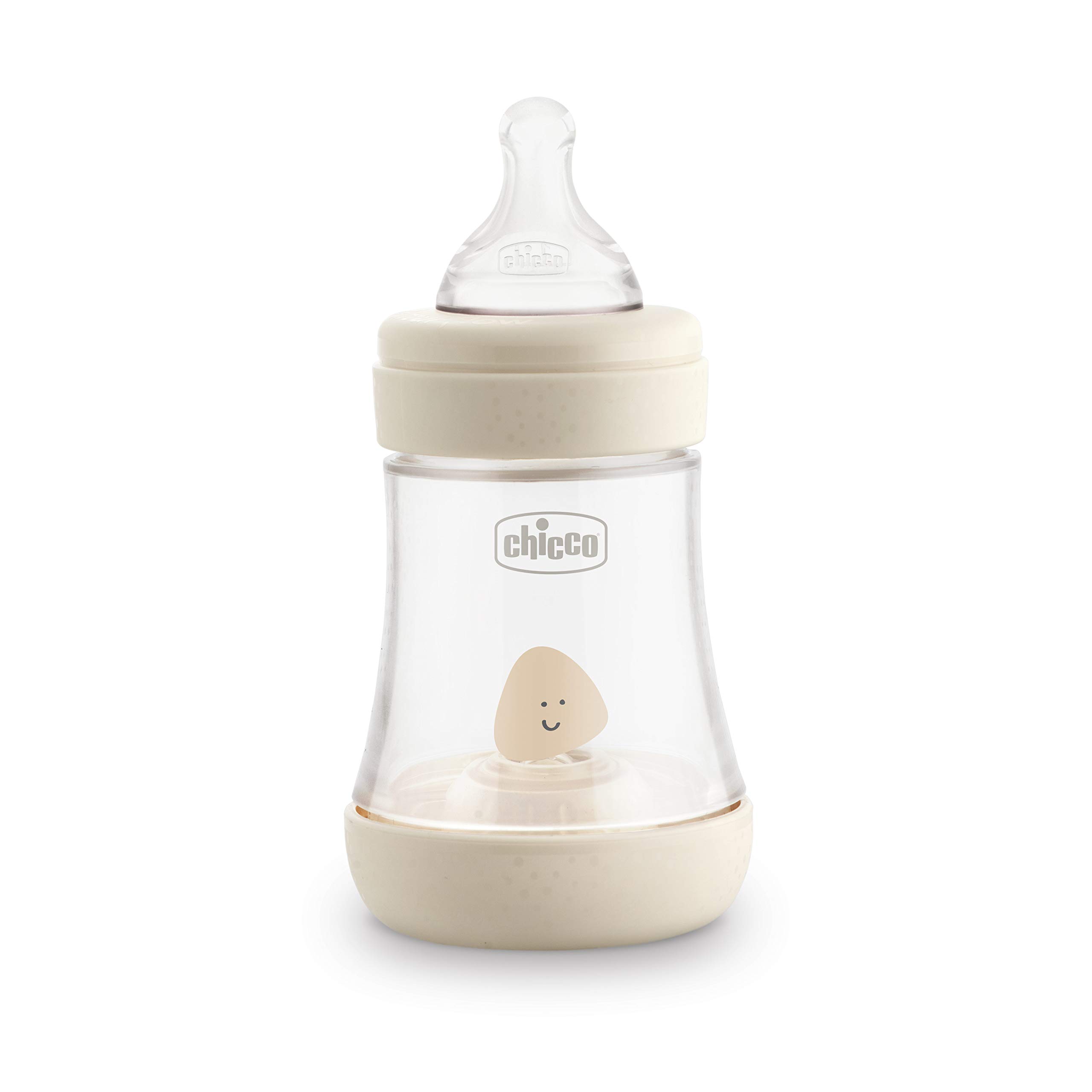 Chicco Perfect 5 Anti-Colic 150 ml Baby Bottle for Newborns with Slow Flow 0+ Months with Soft Silicone Teat, 150 ml Biofunctional Baby Bottle with Intui-Flow System, Beige