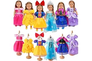 ZITA ELEMENT 6 Sets Princess Dresses for 18 Inch Dolls, 18 Inch Doll Clothes Accessories Elegant Ball Gown Outfits with 1 Cro