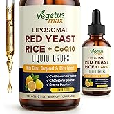 Liposomal Red Yeast Rice with CoQ10 Drops, Red Rice Yeast 1200 mg for Cholesterol Health Immune Heart Support, Cholesterol Lowering Liquid Drops with Citrus Bergamot Olive Fruit Extract, 2 FL OZ