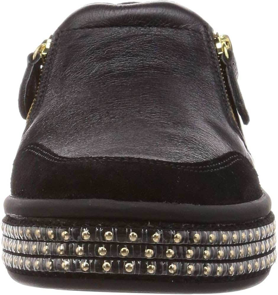 womens black leather slip on trainers