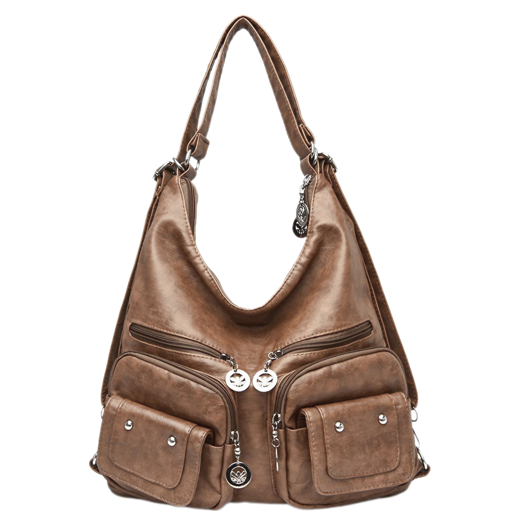 TochiKochi Women's Bag, Shoulder Bag, Crossbody Bag, Tote Bag, Canvas, Large Capacity, Lightweight, Handbag, Smaller, Casual Backpack, Braun