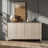 COLAMY Fluted Sideboard Cabinet with Storage &ndash; Solid Wood Buffet for Dining Room, Credenza Console with Adjustable Shelves, Walnut Finish, Mid Century Modern Style,Oak White