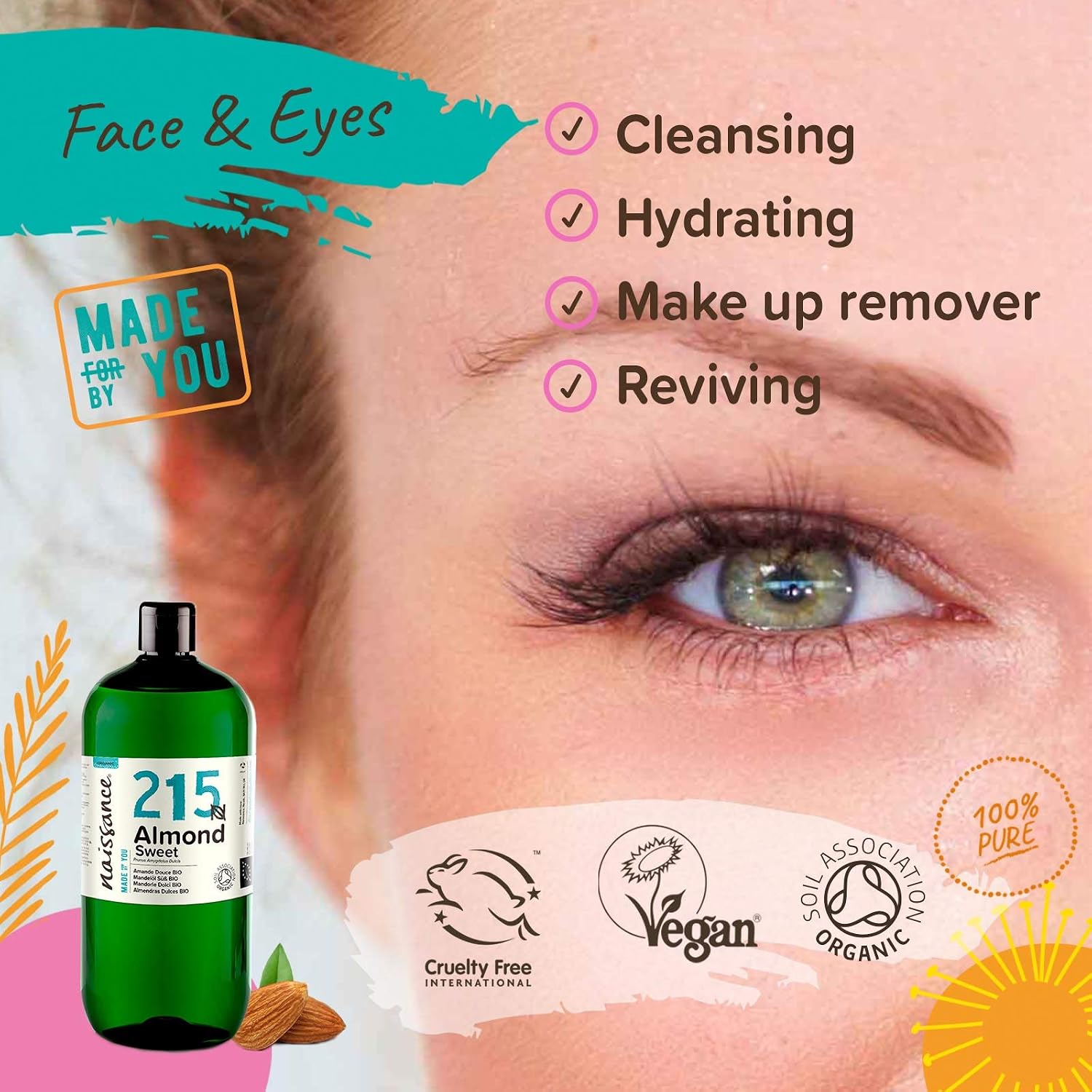 Naissance Organic Sweet Almond Oil (No. 215) 900ml, Cold Pressed and Unrefined, for Skin Hair, Massage, Nails, Ears, Face - Image 5