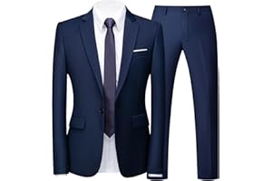 UNINUKOO Mens Suit Slim Fit 1 Button 2 Piece Wedding Party Holiday Solid Color Tux Suits for Men