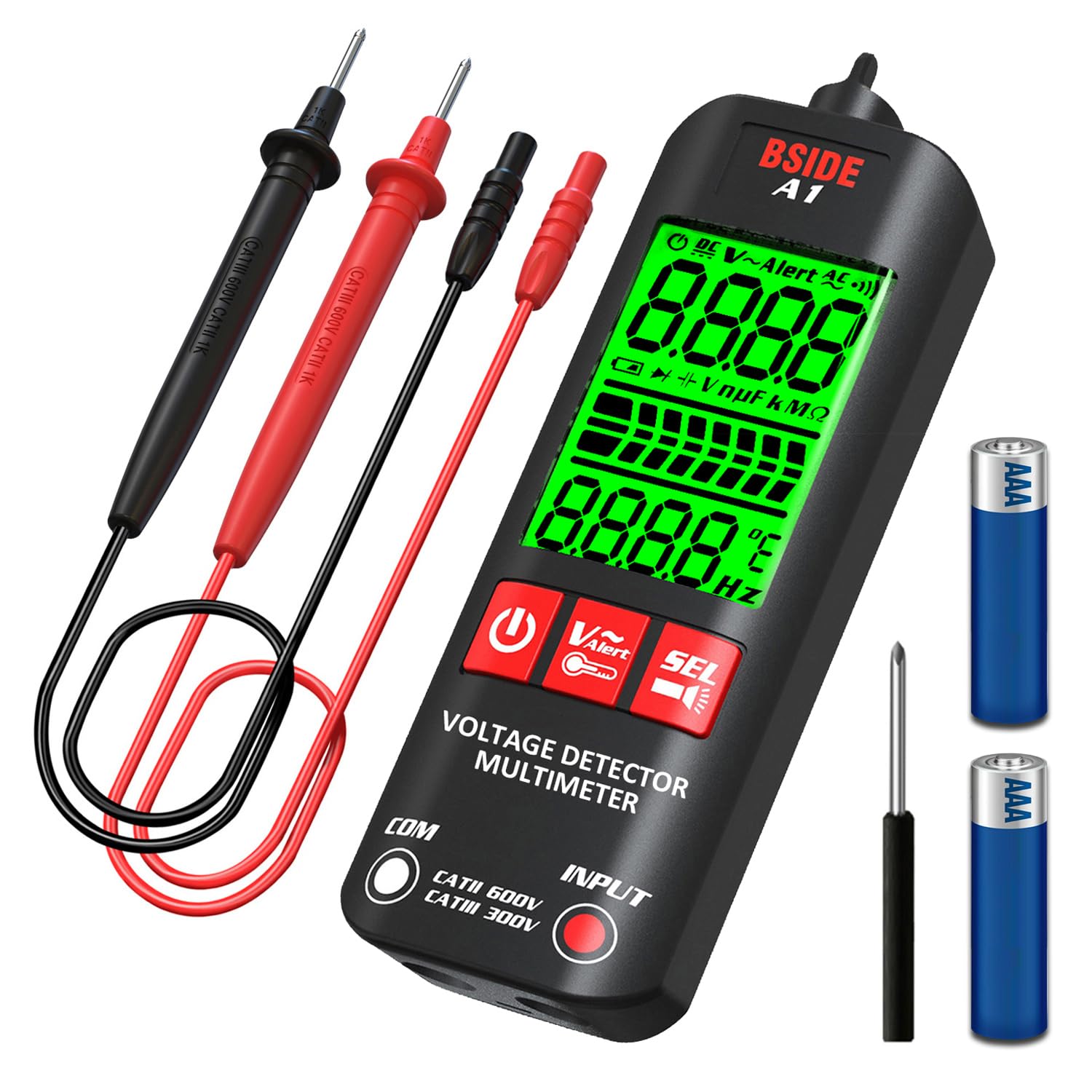 BSIDE A1 Mini Digital Multimeter Smart Electrical Tester Intelligent Voltmeter 3 Results Display Dual Range Non Contact Voltage Detector for AC 6V-1000V/90V-1000V V-Alert Live Wire Circuit Checker