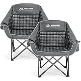 Huskfirm 2 Pack Camping Chairs Oversized Padded Camping Chair Heavy-Duty Foldable Camping Chairs with Cup Holder and Cooler Bag Portable Lawn Chair for Sports Outdoors-Support 450LBS, Grey