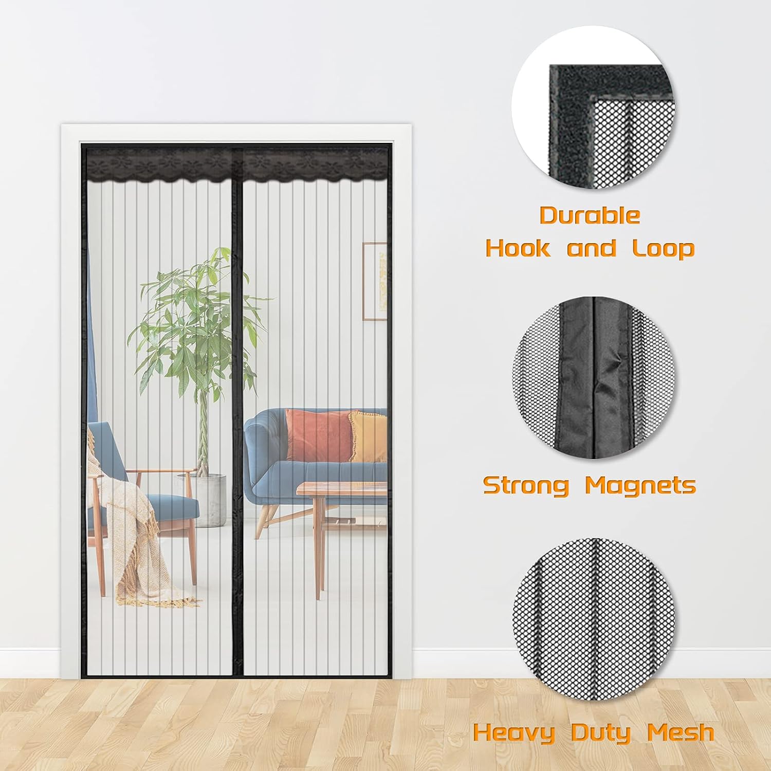 NGreen Reinforced Magnetic Screen Door, Heavy Duty Mesh Curtain and Full Frame Hook and Loop, Keeps Mosquitoes Out - Image 4