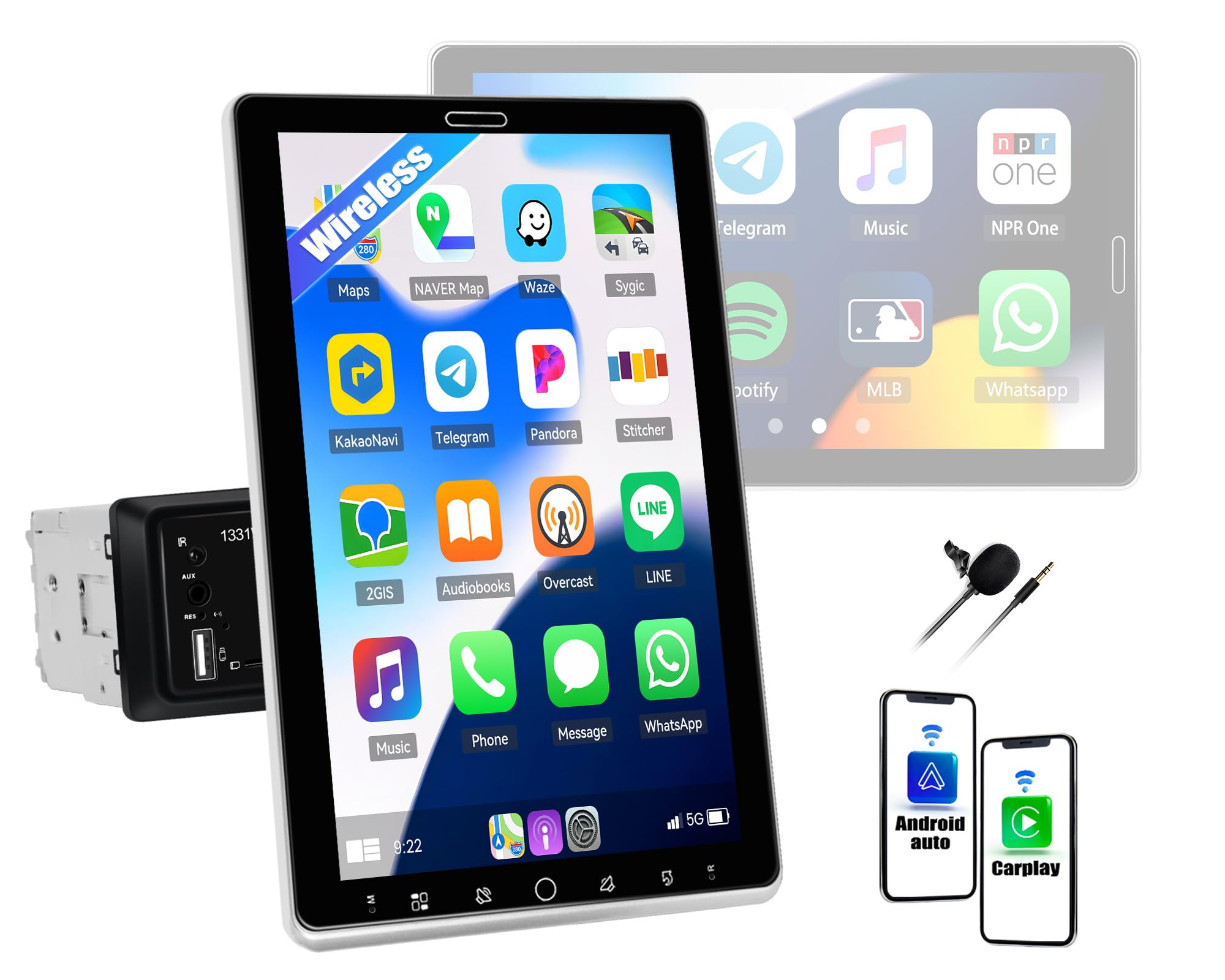 Photo 1 of 10.1" Rotatable Single Din Car Stereo with Wireless Apple Carplay Android Auto, IPS MIPI Car Play Touch Screen Car Radio, Bluetooth 5.2 Car Audio Receivers Support Mirror Link FM RDS USB TF AUX EQ SWC