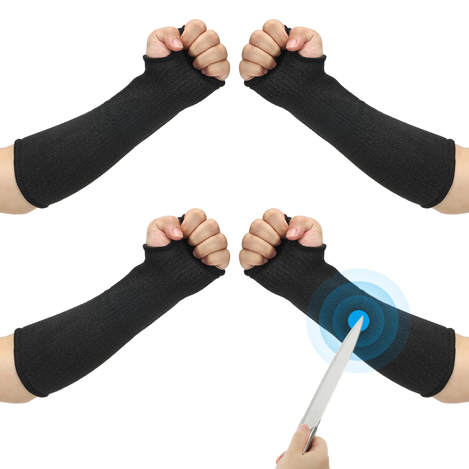 PATIKIL 14 Inch Cut Resistant Sleeve, 2 Pairs Arm Safety Protectors Sleeves with Thumb Hole Level 5 Protection Forearm Guard Sleeves for Thin Skin and Bruising, M, Black