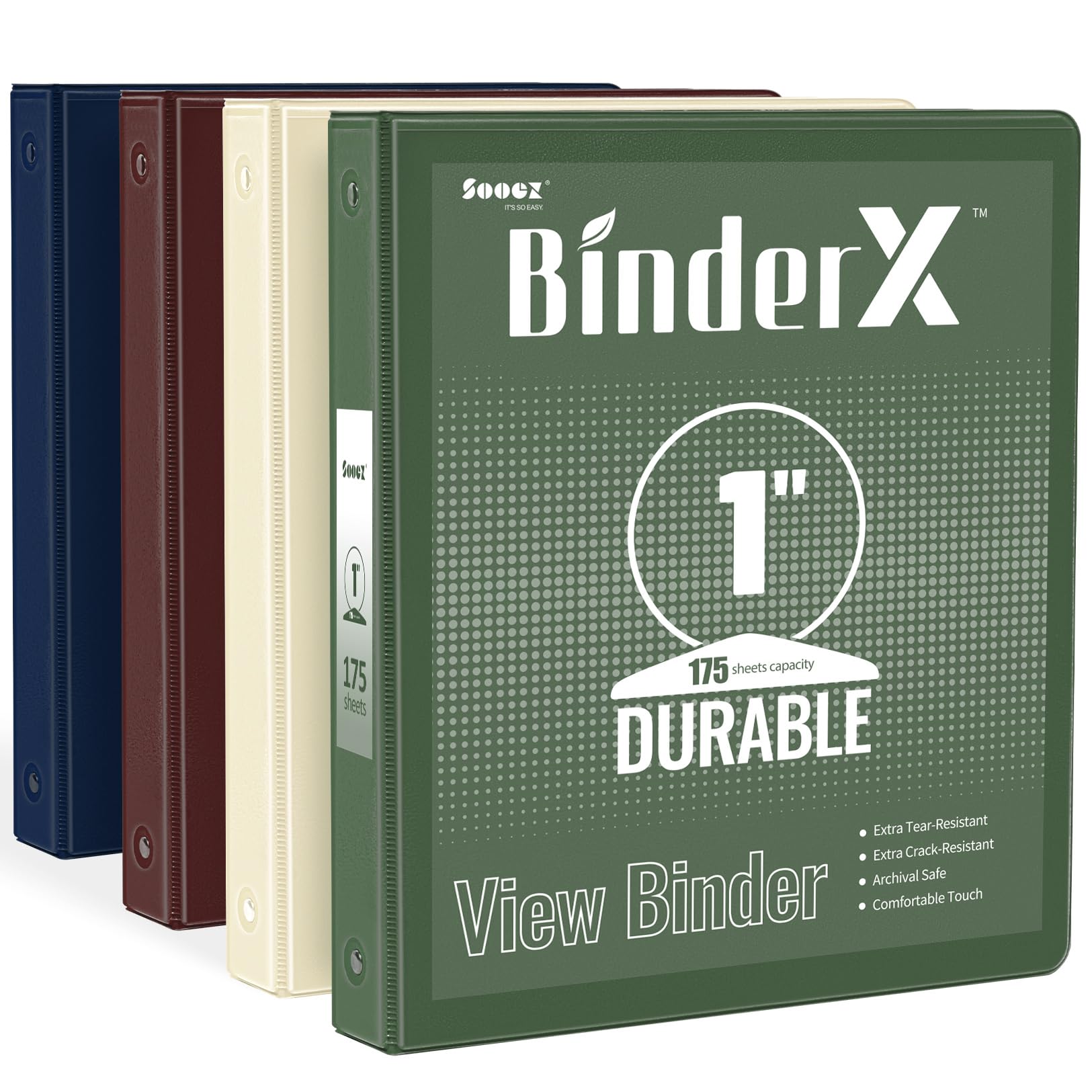 4 Pack Binders 3 Ring 1 Inch, Sooez Extra Durable