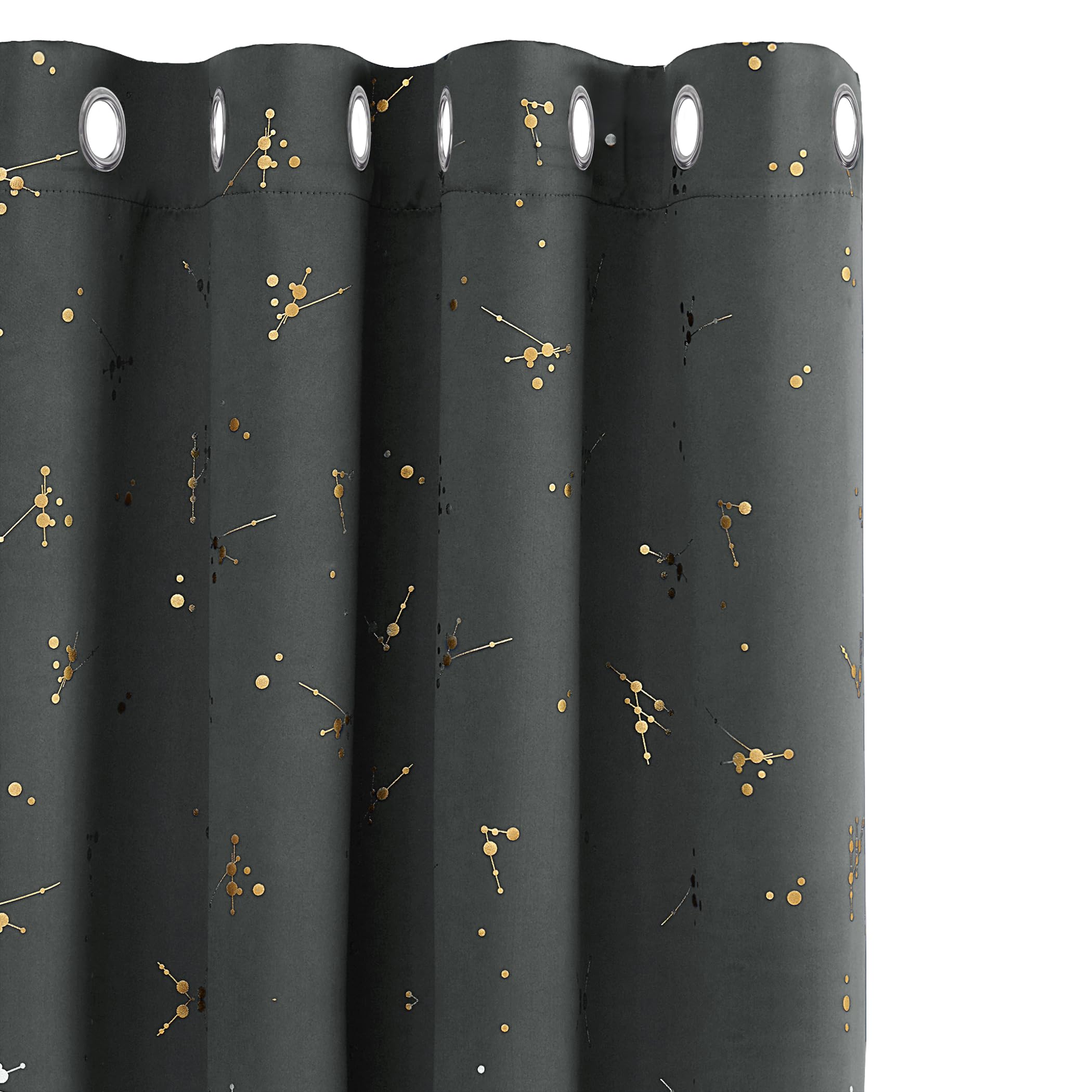 Deconovo Eyelet Blackout Curtains, Gold Constellation Printed Thermal Insulated Curtains for Bedroom, 46 x 54 Inch(Width x Length), Dark Grey, 2 panels