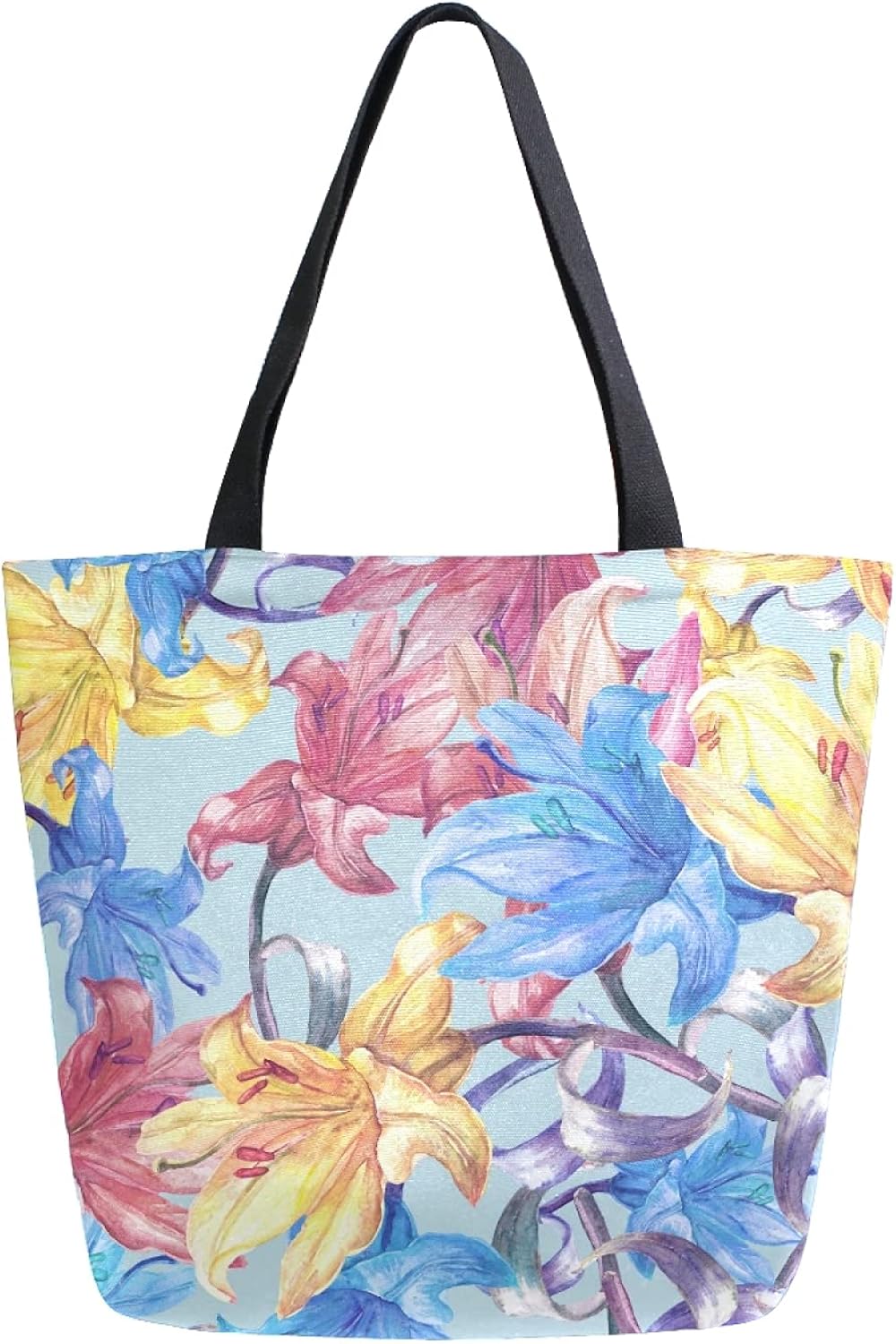 Colorful Flower Canvas Tote Bag Large Capacity Women Casual