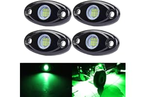 AUXMOTEC Green LED Rock Lights, 4 Pods Neon 12V Waterproof Underglow Underbody Kit Crawler Crawling Dome Exterior Wheel Lights for ATV RZR UTV SUV Off-Road Auto Boat Motorcycle Glow Trail Rig Fender Lamp