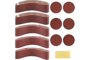 Swpeet 23Pcs 4 x 36 Inch Aluminum Oxide Sanding Belts (80/120/150/240/400 Grits) with 6 Inch No-Hole Back Flocking Sanding Di