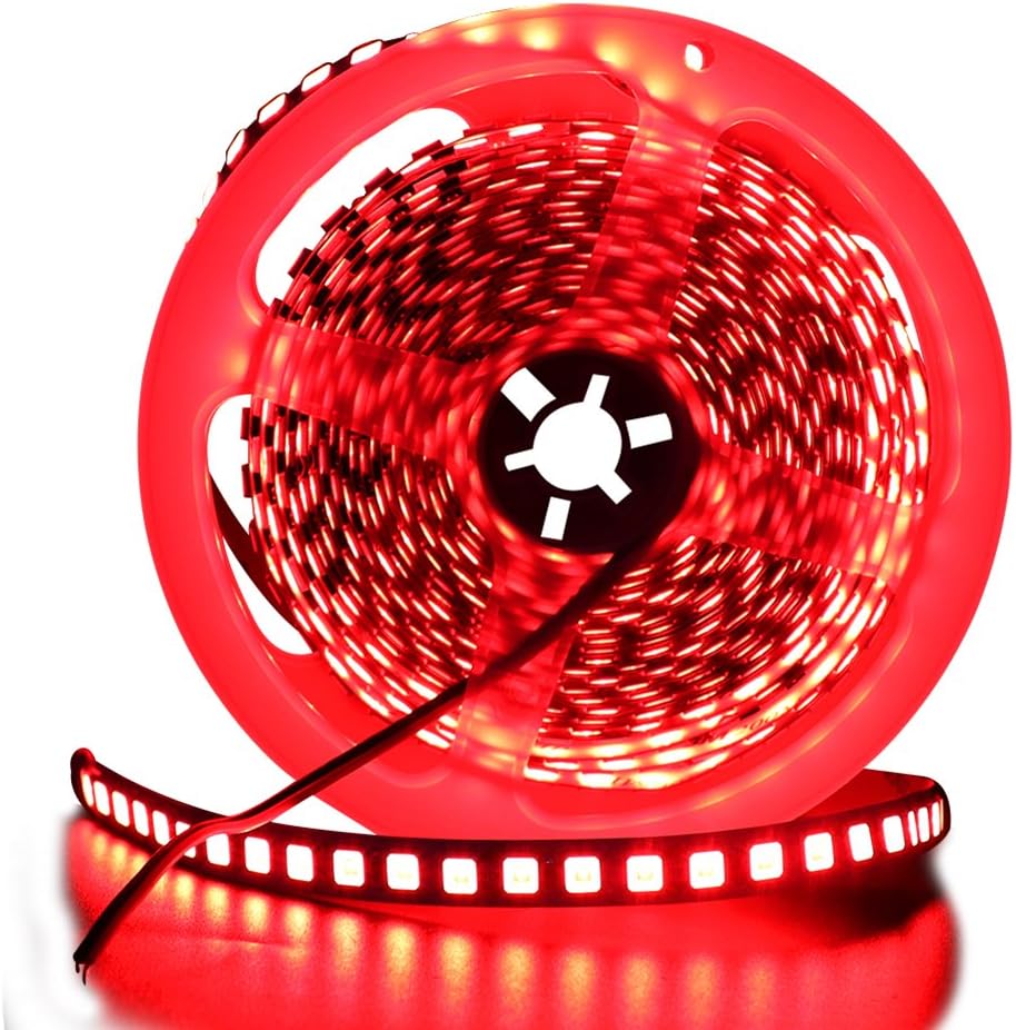 XUNATA16.4ft LED Flexible Light Strip, 600 Units SMD 5054 LEDs(5050 Upgraded), 12V DC Waterproof IP67 Light Strips, LED Ribbon, DIY Christmas Home Kitchen Indoor Party Decoration (Red)