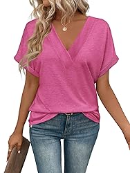 EyMuse T Shirts for Women Short Sleeve V Neck Basic