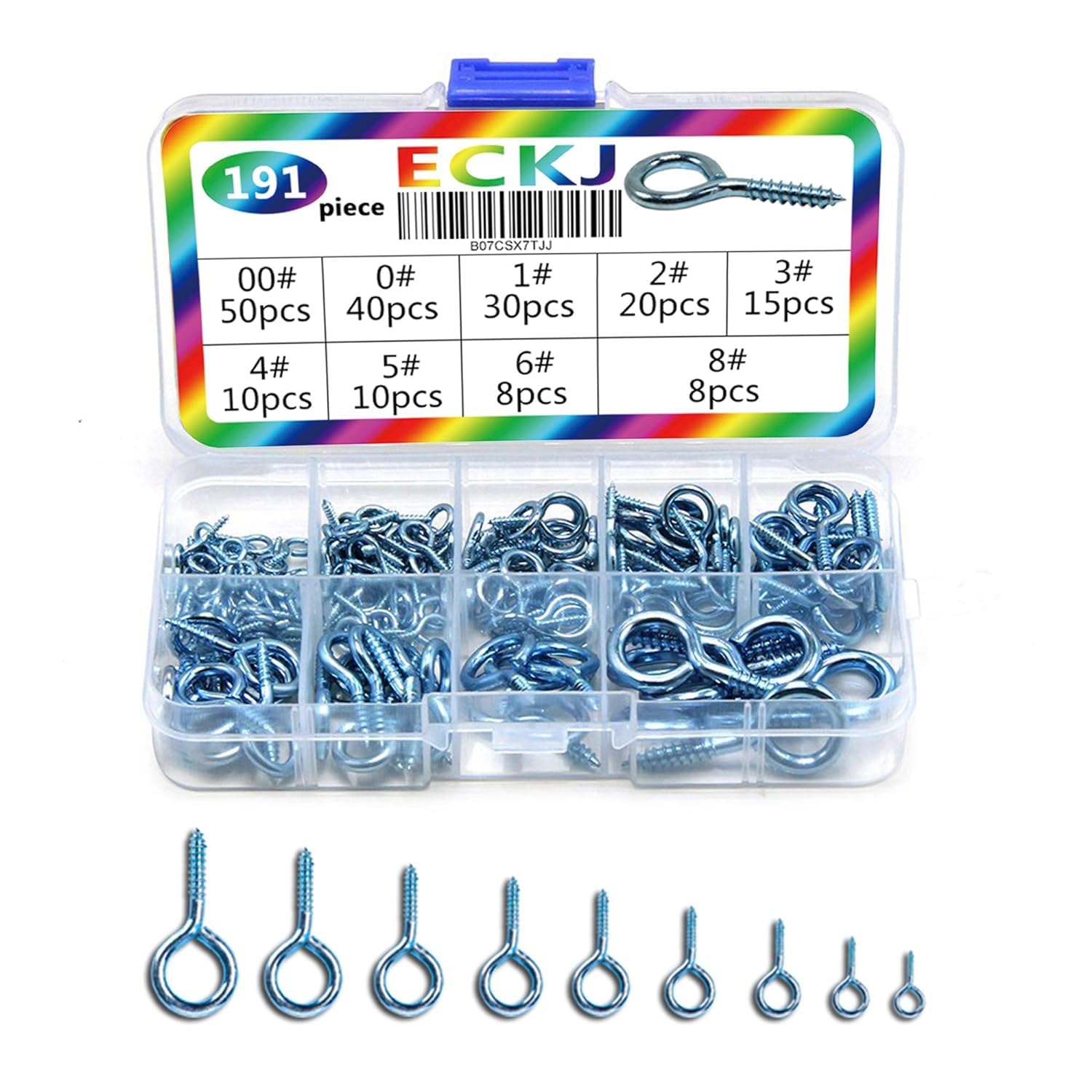 Photo 1 of ECKJ Screw Eyes Zinc Plated Metal Eye Shape Screw Self Tapping Screws Includes 9 Sizes 191 Pieces