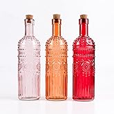 Vintage Vase Decorative Glass Vases,9.6 inch Embossed Colored Glass Bottles,Large Wine Bottle Size,Set of 3 with Cork Lid-Flo